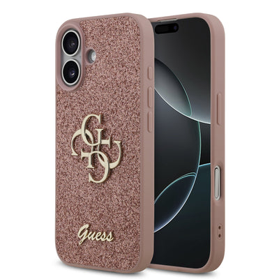 Husa Guess PU Fixed Glitter 4G Metal Logo pentru iPhone 17 Roz