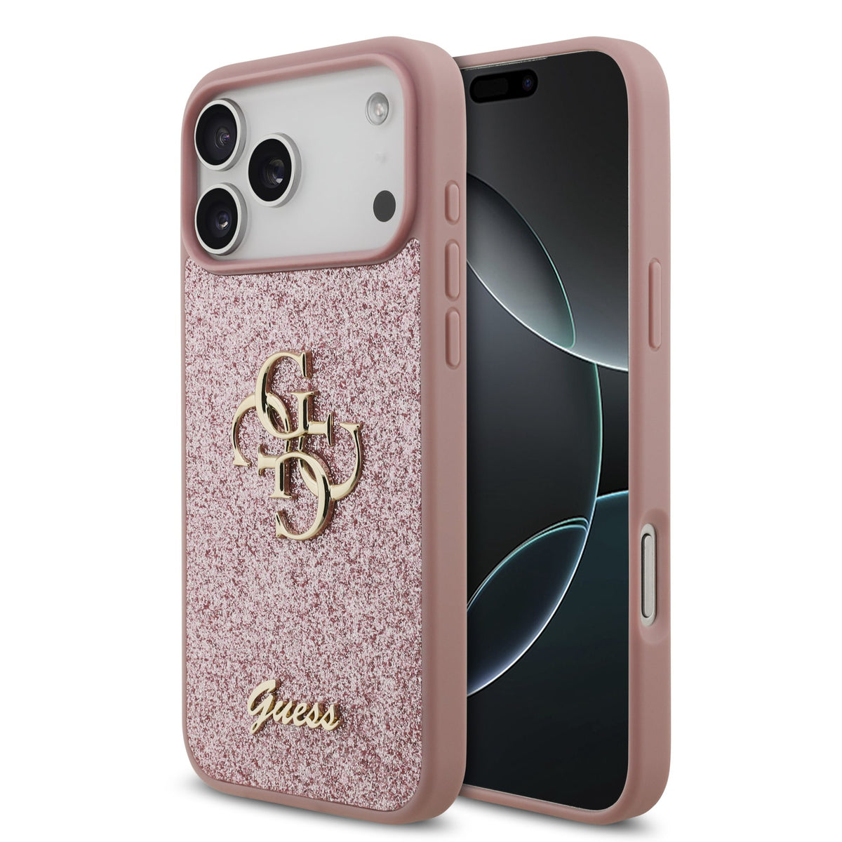 Husa Guess PU Fixed Glitter 4G Metal Logo pentru iPhone 18 Pro Max Roz