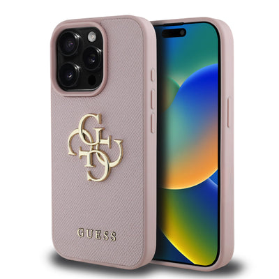 Husa Guess PU Grained 4G Metal Logo pentru iPhone 15 Pro Max Roz