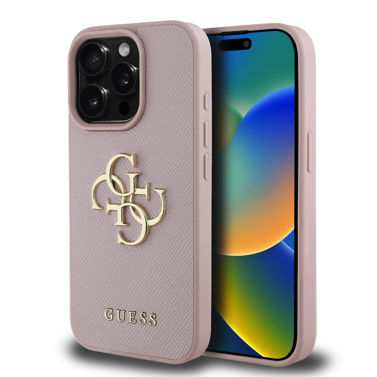 Husa Guess PU Grained 4G Metal Logo pentru iPhone 15 Pro Roz