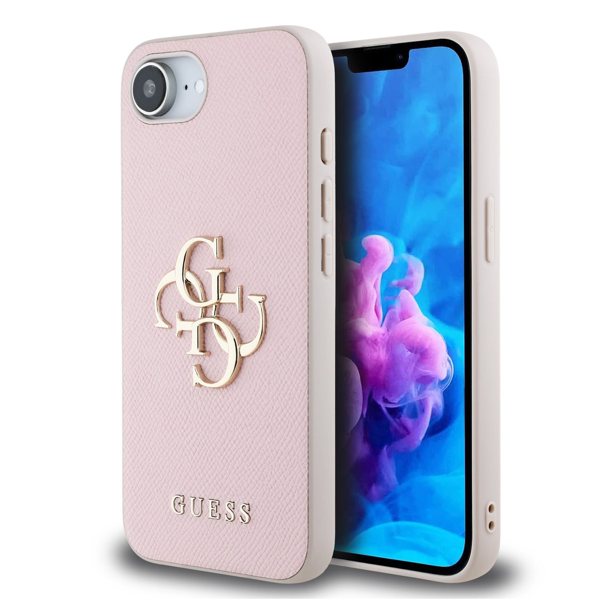 Husa Guess PU Grained 4G Metal Logo pentru iPhone 16e/17e Roz