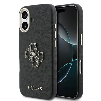Husa Guess PU Grained 4G Resin Metal Logo pentru iPhone 17 Negru