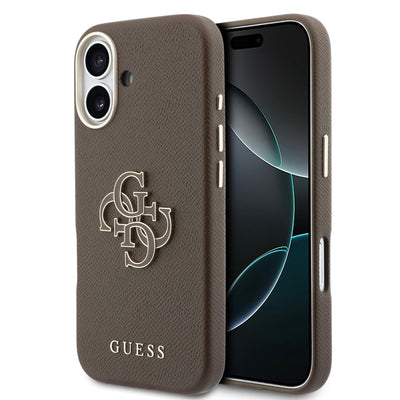 Husa Guess PU Grained 4G Resin Metal Logo pentru iPhone 17 Maro
