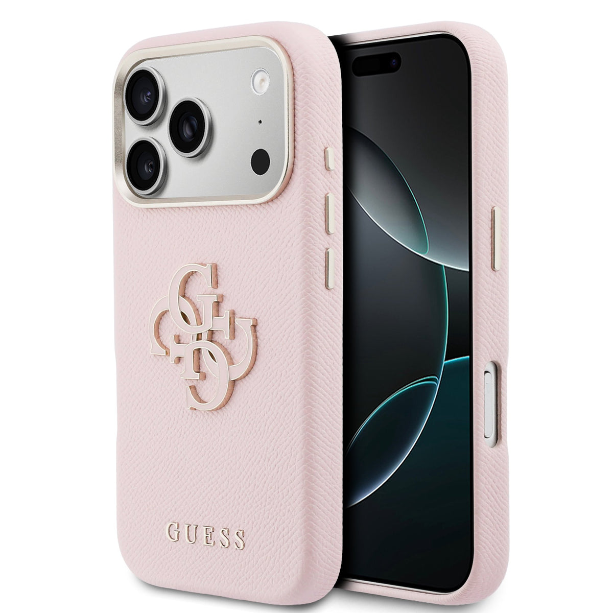 Husa Guess PU Grained 4G Resin Metal Logo pentru iPhone 17 Pro Max Roz