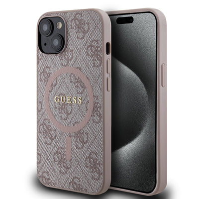 Husa Guess piele sintetica 4G Colored Ring Magsafe pentru iPhone 14 Roz
