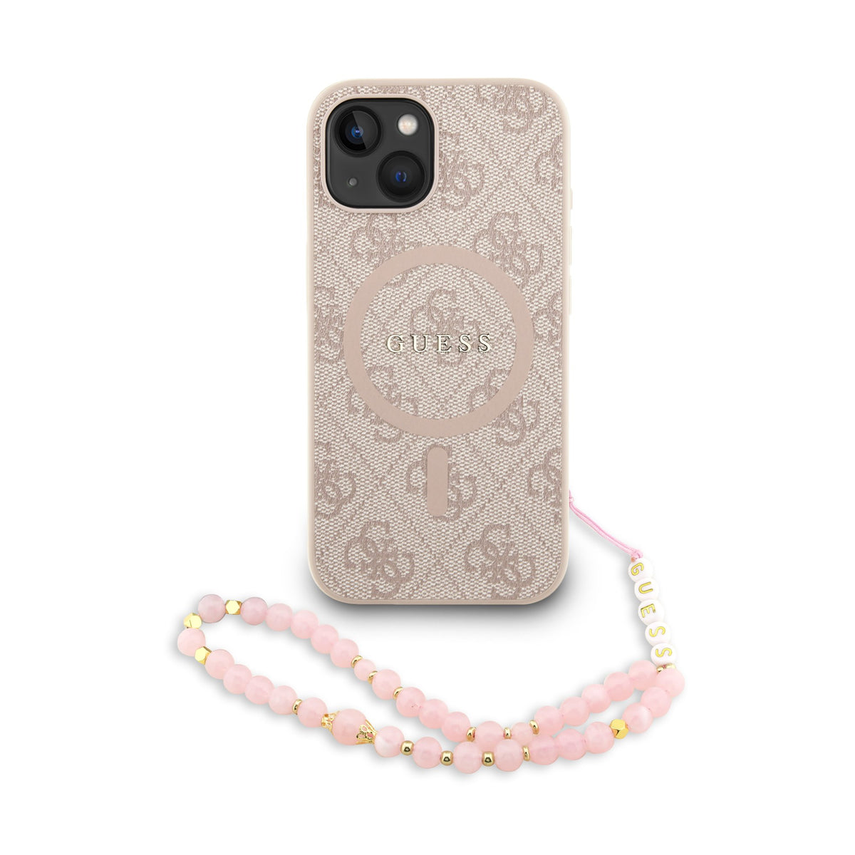 Husa Guess piele sintetica 4G Colored Ring Curea Magsafe pentru iPhone 15 Roz