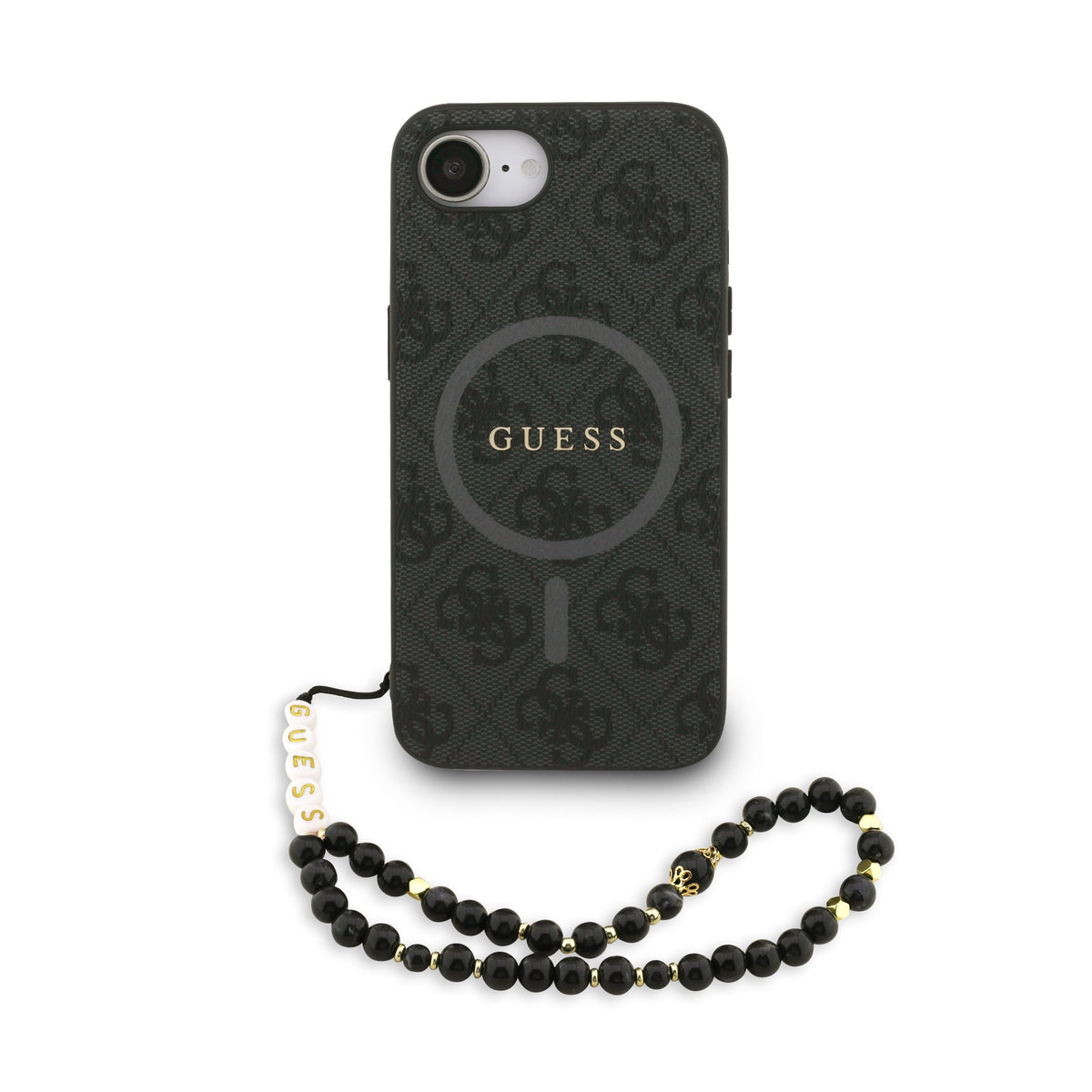 Husa Guess piele sintetica 4G Colored Ring Curea Magsafe pentru iPhone 16e/17e Negru