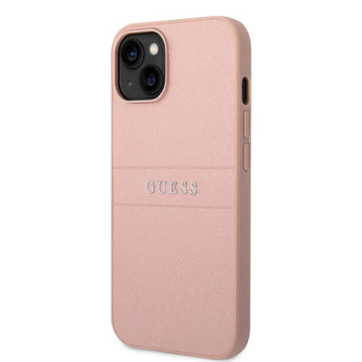 Husa Guess piele sintetica Saffiano pentru iPhone 14 Plus Roz