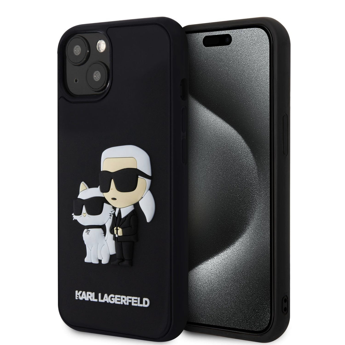 Husa Karl Lagerfeld 3D Rubber Karl si Choupette pentru iPhone 13 Negru