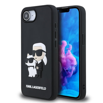 Husa Karl Lagerfeld 3D Rubber Karl si Choupette pentru iPhone 16e/17e Negru