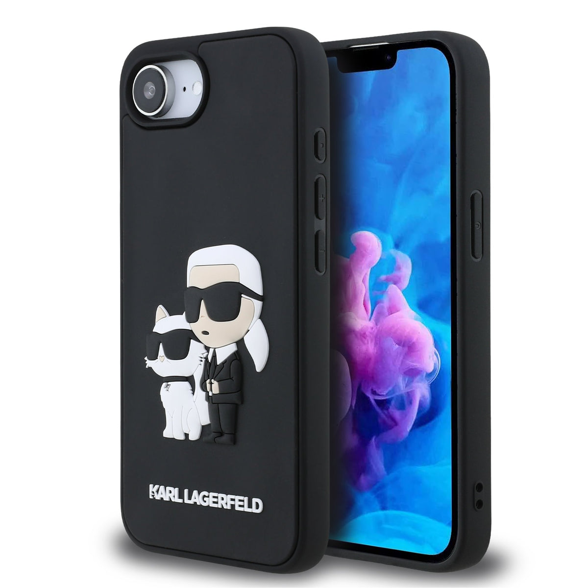Husa Karl Lagerfeld 3D Rubber Karl si Choupette pentru iPhone 16e/17e Negru