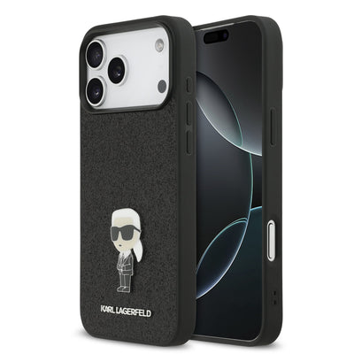 Husa Karl Lagerfeld Fixed Glitter Metal Ikonik pentru iPhone 17 Pro Max Negru