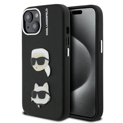 Husa Karl Lagerfeld Grained PU K&CH Heads pentru iPhone 15 Negru