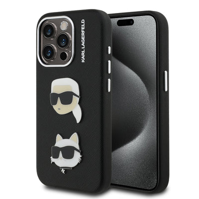 Husa Karl Lagerfeld Grained PU K&CH Heads pentru iPhone 15 Pro Negru