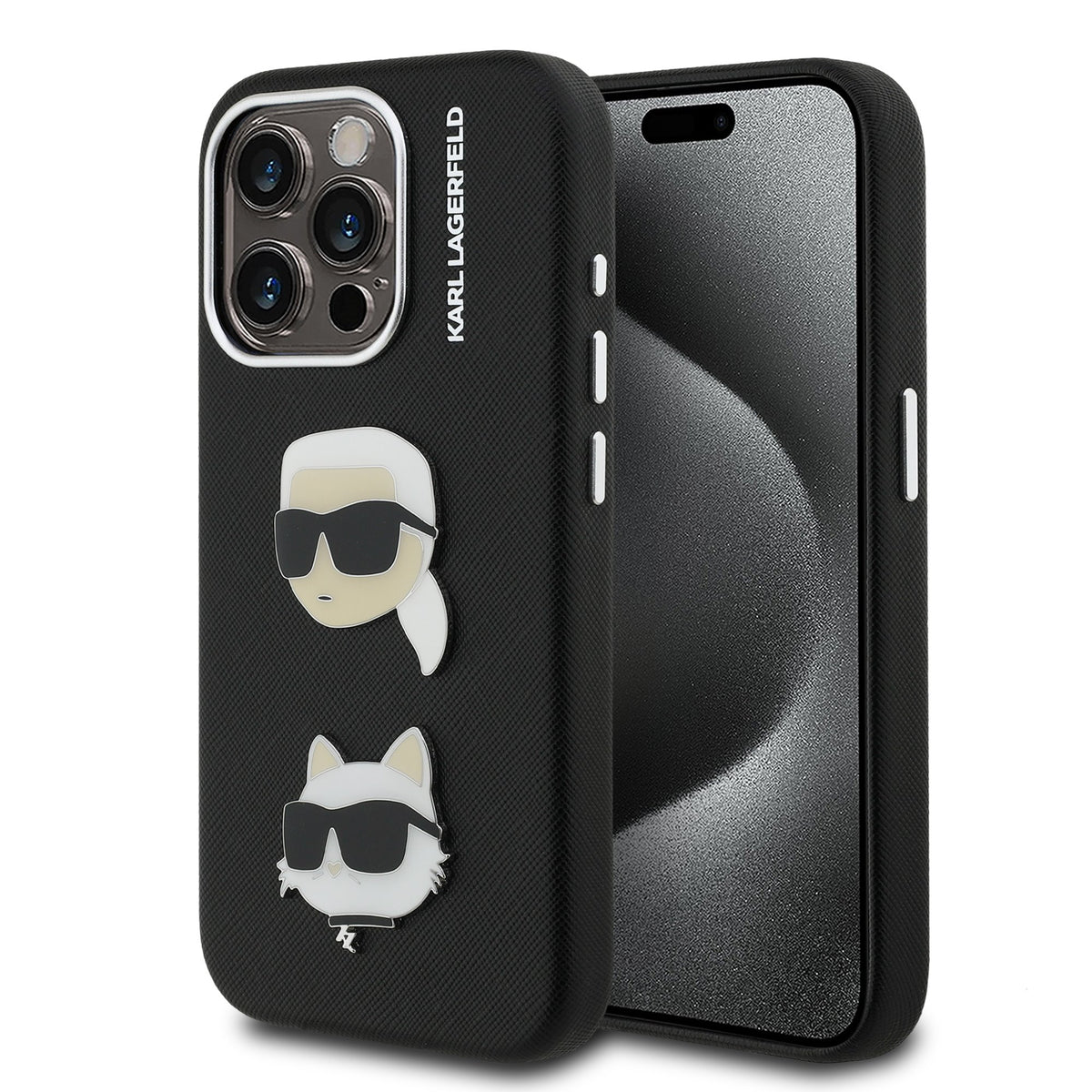 Husa Karl Lagerfeld Grained PU K&CH Heads pentru iPhone 15 Pro Max Negru