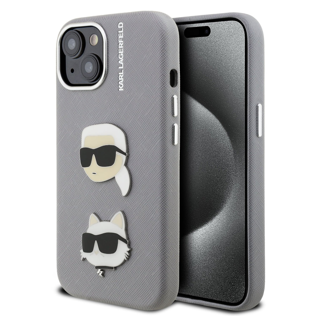 Husa Karl Lagerfeld Grained PU K&CH Heads pentru iPhone 15 Gri