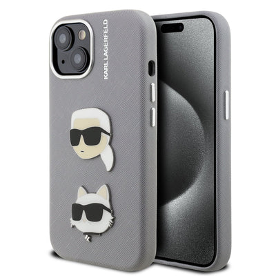 Husa Karl Lagerfeld Grained PU K&CH Heads pentru iPhone 15 Gri