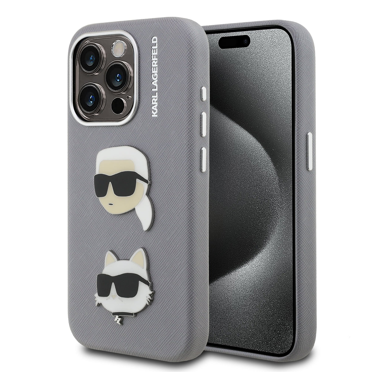 Husa Karl Lagerfeld Grained PU K&CH Heads pentru iPhone 15 Pro Max Gri