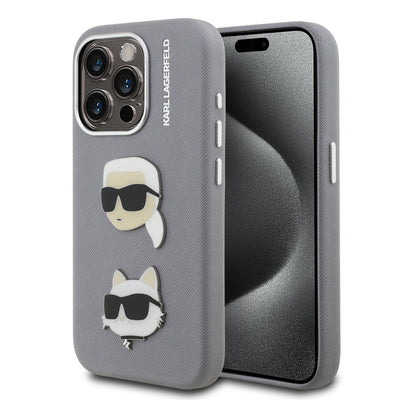 Husa Karl Lagerfeld Grained PU K&CH Heads pentru iPhone 15 Pro Gri
