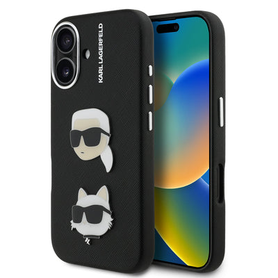 Husa Karl Lagerfeld Grained PU K&CH Heads pentru iPhone 16 Negru