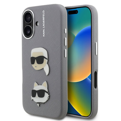 Husa Karl Lagerfeld Grained PU K&CH Heads pentru iPhone 16 Gri