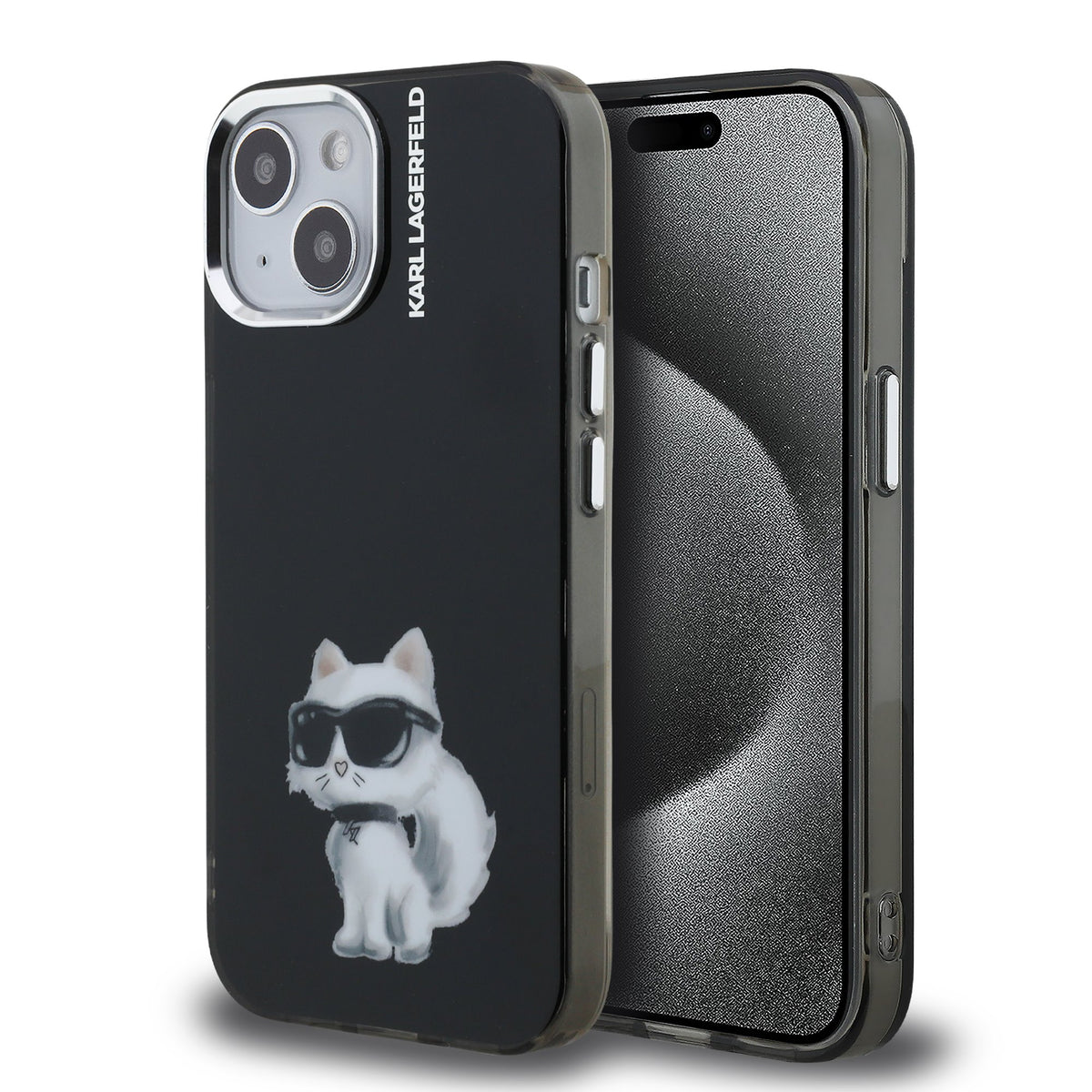 Husa Karl Lagerfeld IML Aquarelle Choupette pentru iPhone 15 Negru