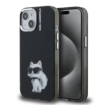 Husa Karl Lagerfeld IML Aquarelle Choupette pentru iPhone 15 Negru