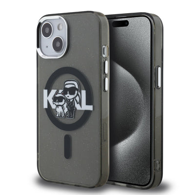 Husa Karl Lagerfeld IML Glitter Karl si Choupette Sketch Magsafe pentru iPhone 15 Negru
