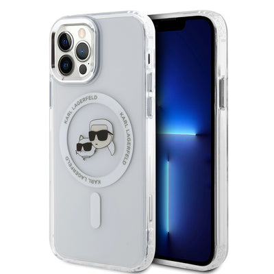 Husa Karl Lagerfeld IML K&CH Heads Metal Frame Magsafe pentru iPhone 12/12 Pro Transparent