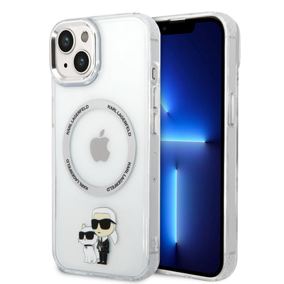 Husa Karl Lagerfeld IML Karl si Choupette Magsafe pentru iPhone 15 Transparent