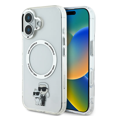 Husa Karl Lagerfeld IML Karl si Choupette Magsafe pentru iPhone 16 Transparent
