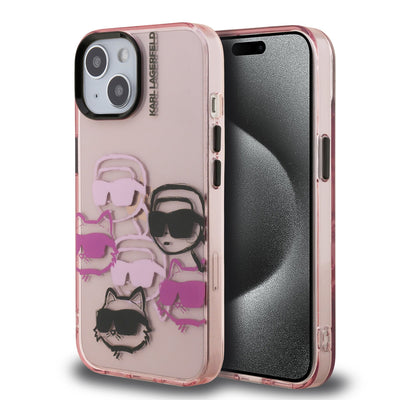 Husa Karl Lagerfeld IML Multi K&CH Heads pentru iPhone 15 Roz