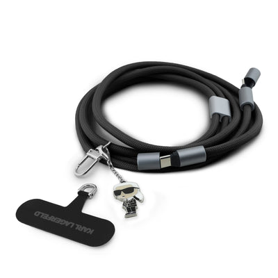 Cablu Karl Lagerfeld Ikonik Charm Curea cu Integrated Charging Usb-c/Usb-c Negru