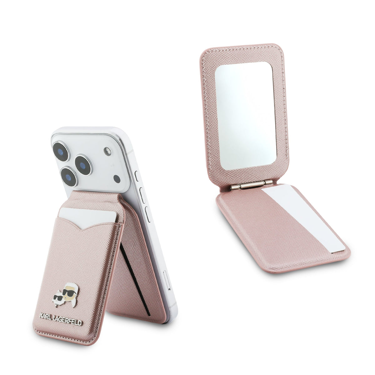 Suport auto Karl Lagerfeld Mirror Magsafe Cardslot Stand Roz