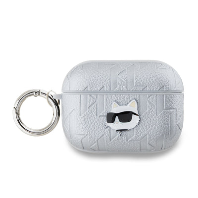Husa Karl Lagerfeld PU Embossed Choupette Head pentru AirPods Pro 2 Argintiu