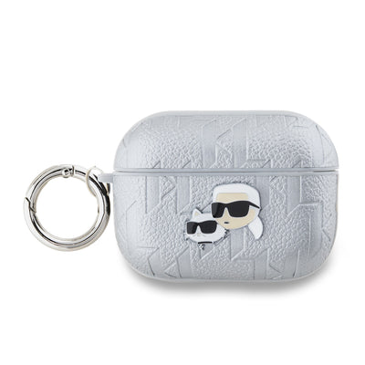 Husa Karl Lagerfeld PU Embossed Karl si Choupette Heads pentru AirPods Pro 2 Argintiu