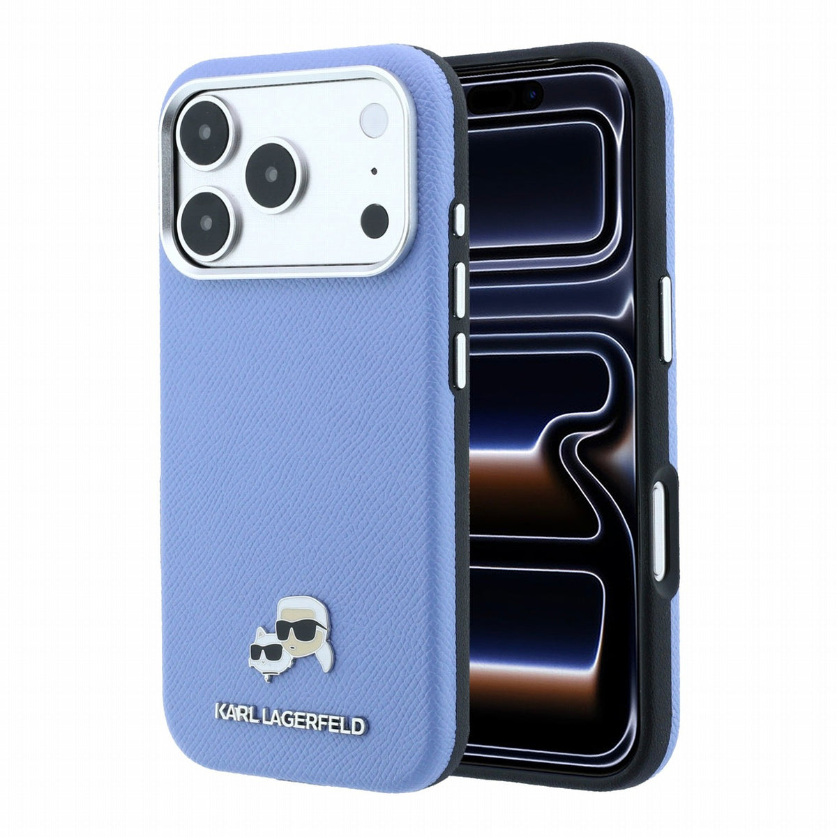 Husa Karl Lagerfeld PU Grained Semi Wrap K&CH Heads Magsafe pentru iPhone 18 Pro Max Albastru