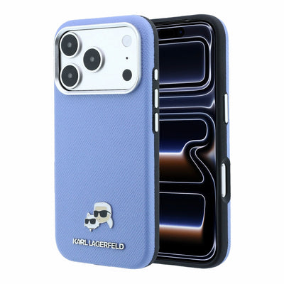 Husa Karl Lagerfeld PU Grained Semi Wrap K&CH Heads Magsafe pentru iPhone 18 Pro Max Albastru