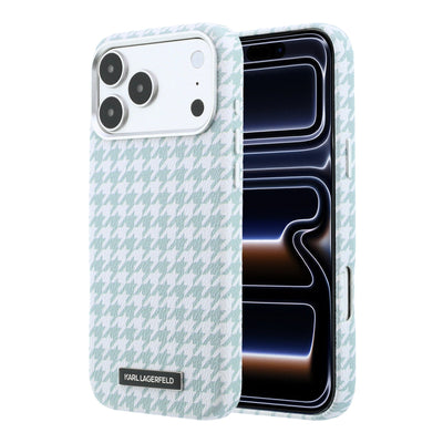 Husa Karl Lagerfeld PU Houndstooth Resin Plate Magsafe pentru iPhone 17 Pro Max Albastru