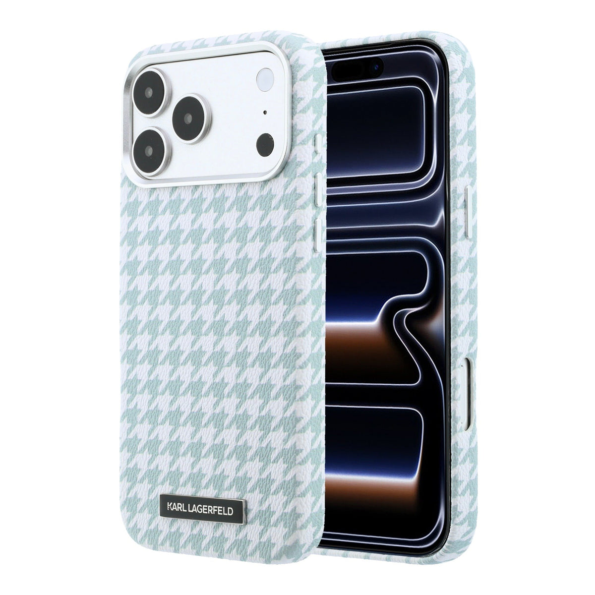 Husa Karl Lagerfeld PU Houndstooth Resin Plate Magsafe pentru iPhone 17 Pro Max Albastru