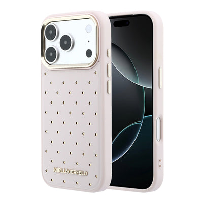 Husa Karl Lagerfeld PU Perforated Auriu Dots Magsafe pentru iPhone 17 Pro Roz