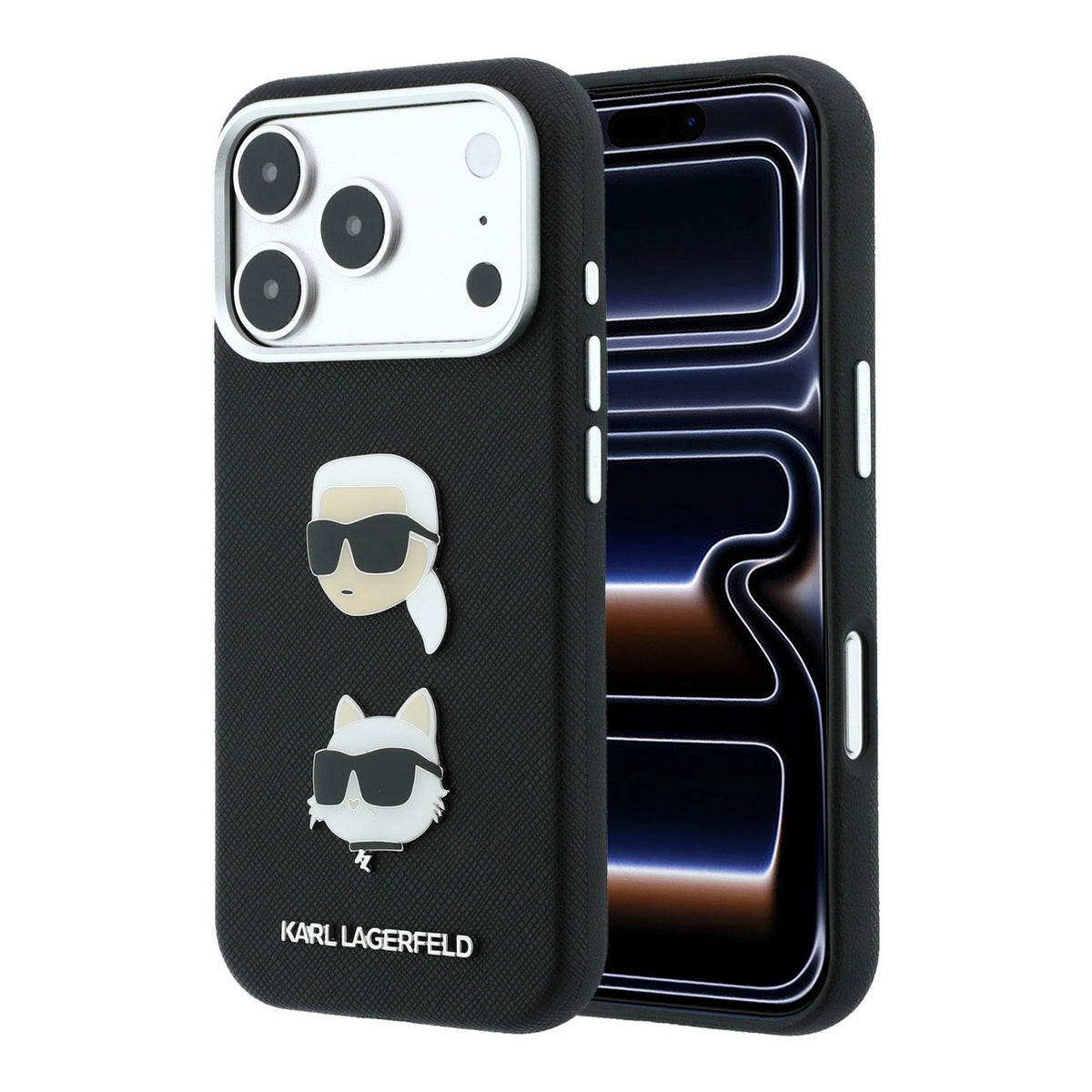 Husa Karl Lagerfeld PU Semi Wrap Saffiano K&CH Heads pentru iPhone 18 Pro Negru