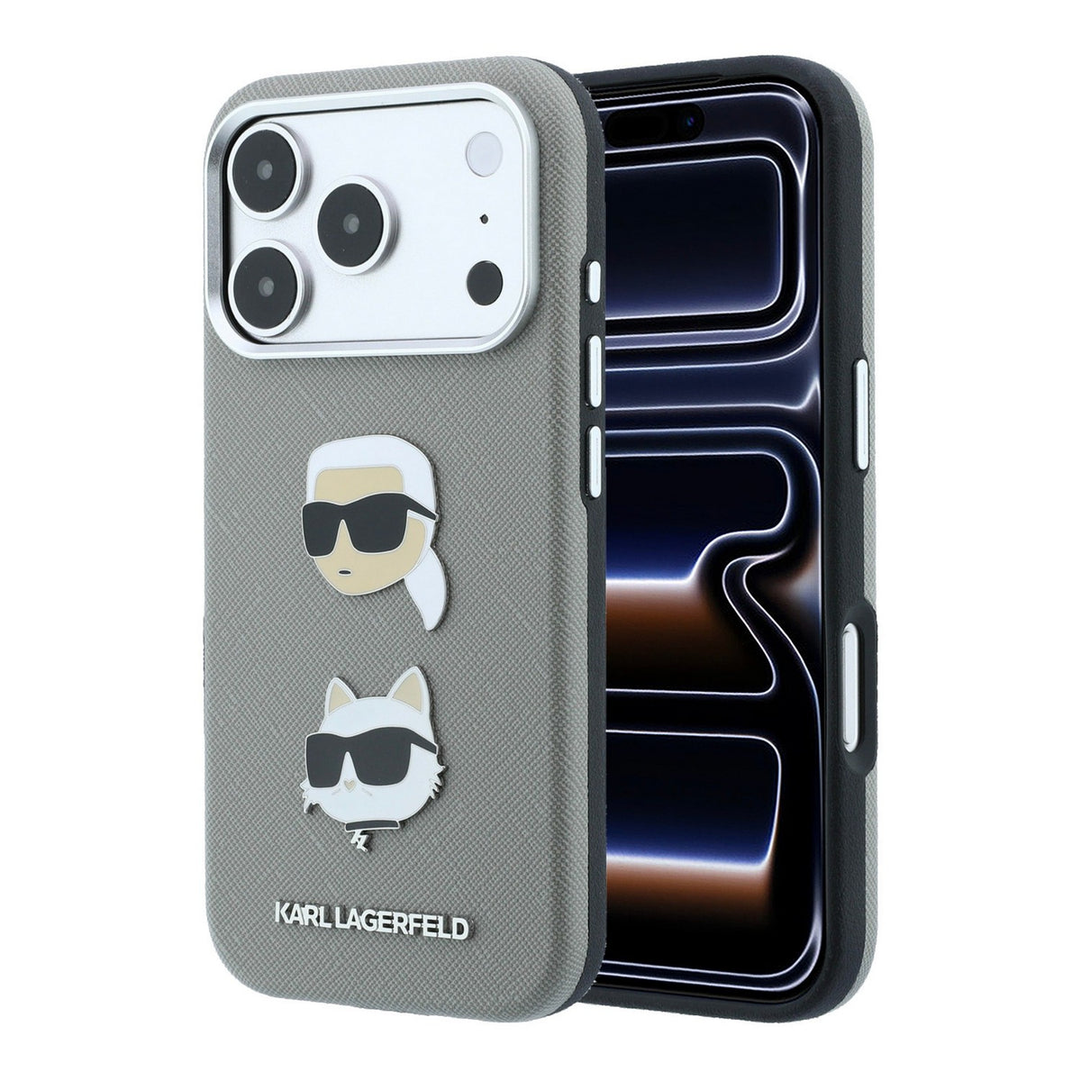 Husa Karl Lagerfeld PU Semi Wrap Saffiano K&CH Heads pentru iPhone 18 Pro Max Gri