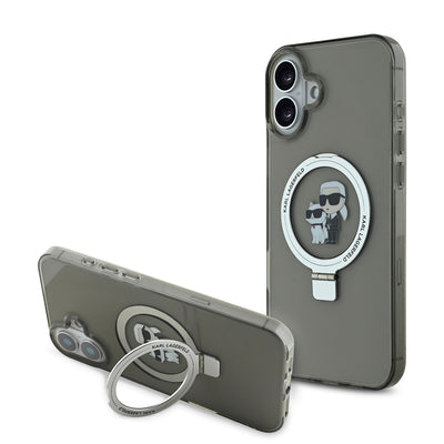 Husa Karl Lagerfeld Ringstand Karl si Choupette Magsafe pentru iPhone 16 Plus Negru