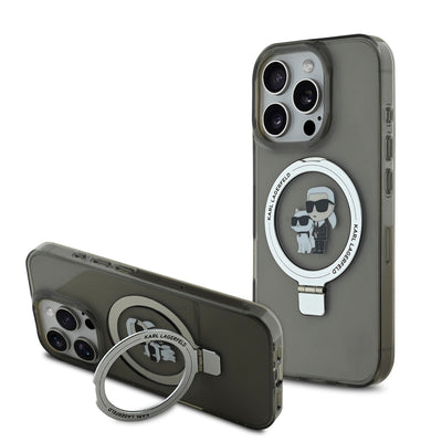 Husa Karl Lagerfeld Ringstand Karl si Choupette Magsafe pentru iPhone 16 Pro Max Negru