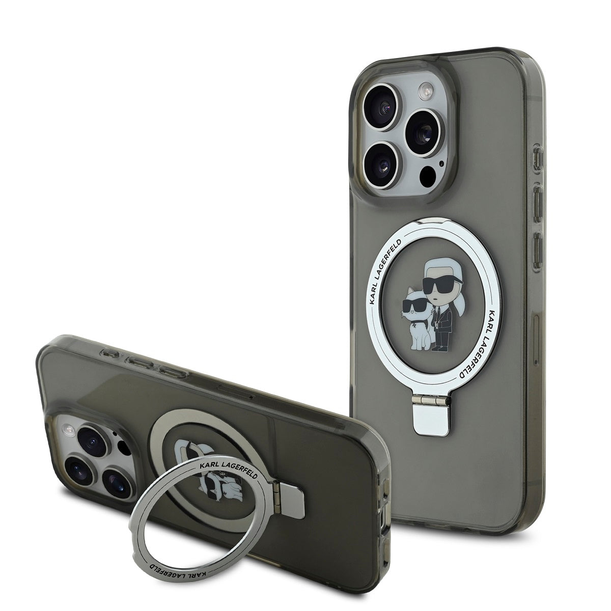 Husa Karl Lagerfeld Ringstand Karl si Choupette Magsafe pentru iPhone 16 Pro Max Negru