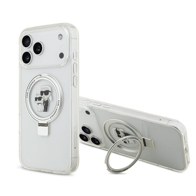 Husa Karl Lagerfeld Ringstand Karl si Choupette Magsafe pentru iPhone 17 Pro Max Alb