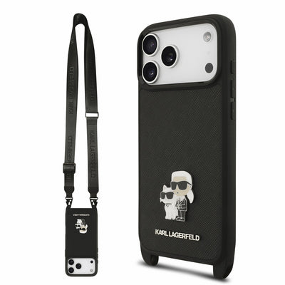 Husa Karl Lagerfeld Saffiano Crossbody Curea Karl si Choupette pentru iPhone 18 Pro Max Negru