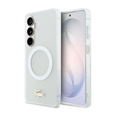 Husa Lacoste PC/TPU Frosted Finish Auriu Logo Magnetic pentru Samsung Galaxy S26 Alb