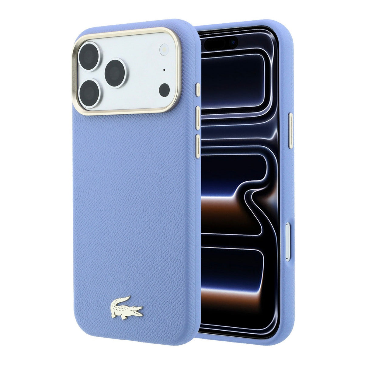 Husa Lacoste piele sintetica Champs Elysees Auriu Logo Magsafe pentru iPhone 18 Pro Albastru